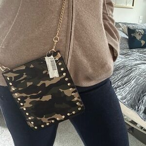 Chic Camouflage Crossbody Bag with Gold Studs